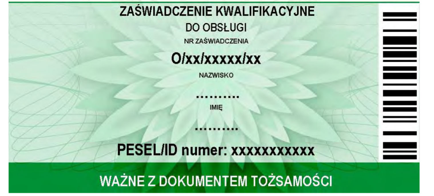 Wzór zaświadczenia kwalifikacyjnego uprawniającego do obsługi wózków jezdniowych podnośnikowych